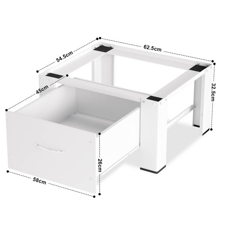 Waschmaschinen Untergestell mit Schublade 63x54cm aus Stahl bis 150kg Waschmaschinen-Unterschrank Stabiler