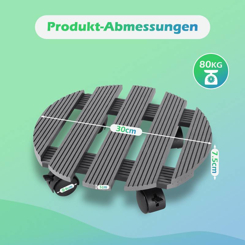 2x Pflanzenroller Blumenroller Blumentopfuntersetzer Rollbrett Grau Rund