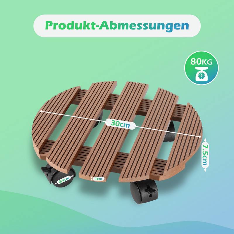2x Pflanzenroller WPC Blumenroller Blumentopfuntersetzer Rollbrett Braun Rund