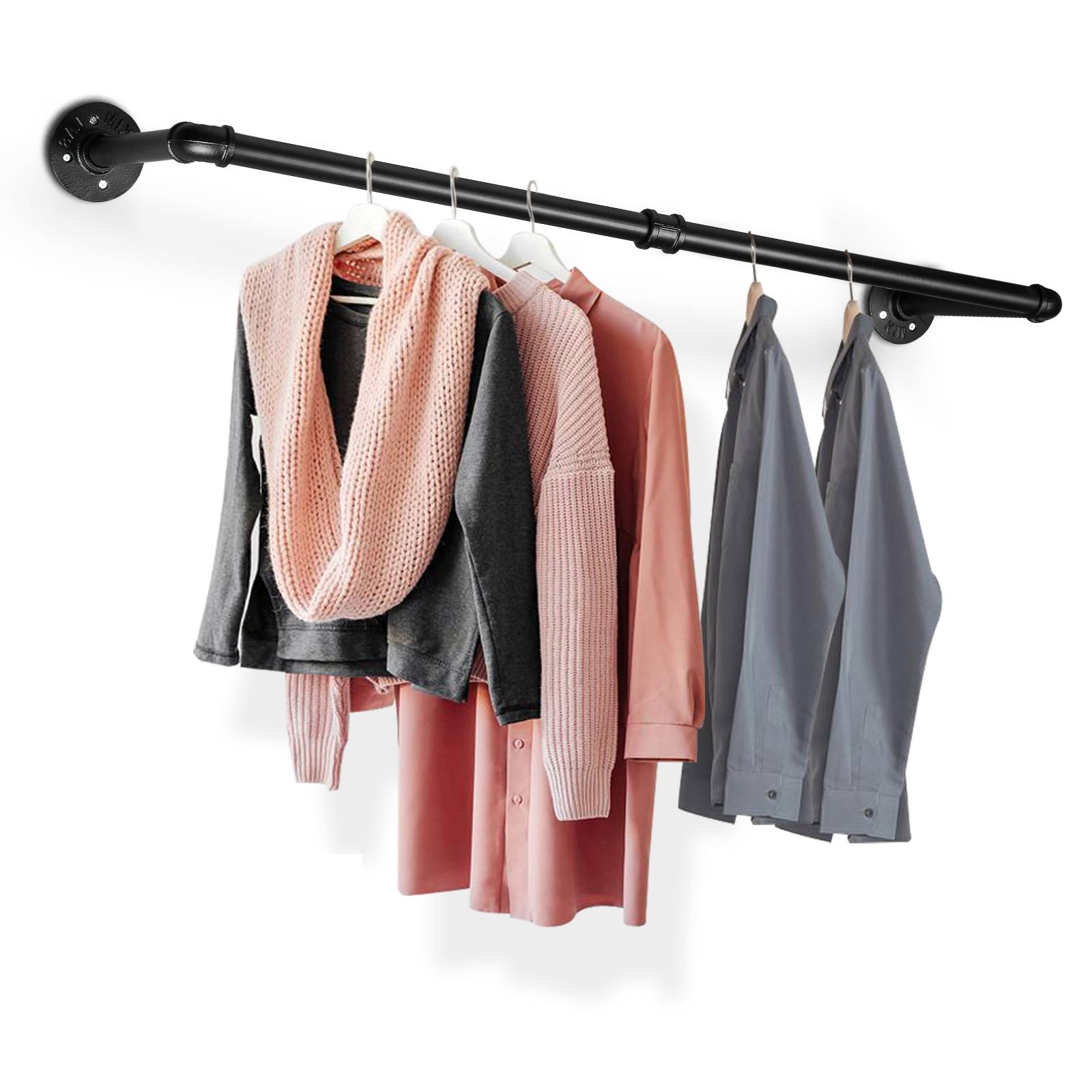 Kleiderstange Garderobenstange Garderobe Halter Kleiderständer Metall Schwarz Wand mit 24 Haken, 92x30cm Schwerlast Wandmontage im Industrie-Design