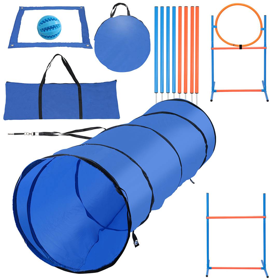 Hunde Agility Training Ausrüstungs Set Hundetraining Set Beweglichkeit Trainings Set Hundesport Tunnel Slalomstangen, Einstellbar Sprungring Set
