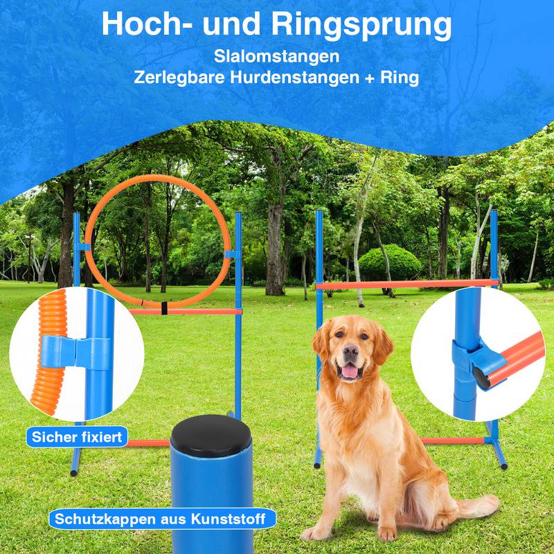 Hunde Agility Training Ausrüstungs Set Hundetraining Set Beweglichkeit Trainings Set Hundesport Tunnel Slalomstangen, Einstellbar Sprungring Set