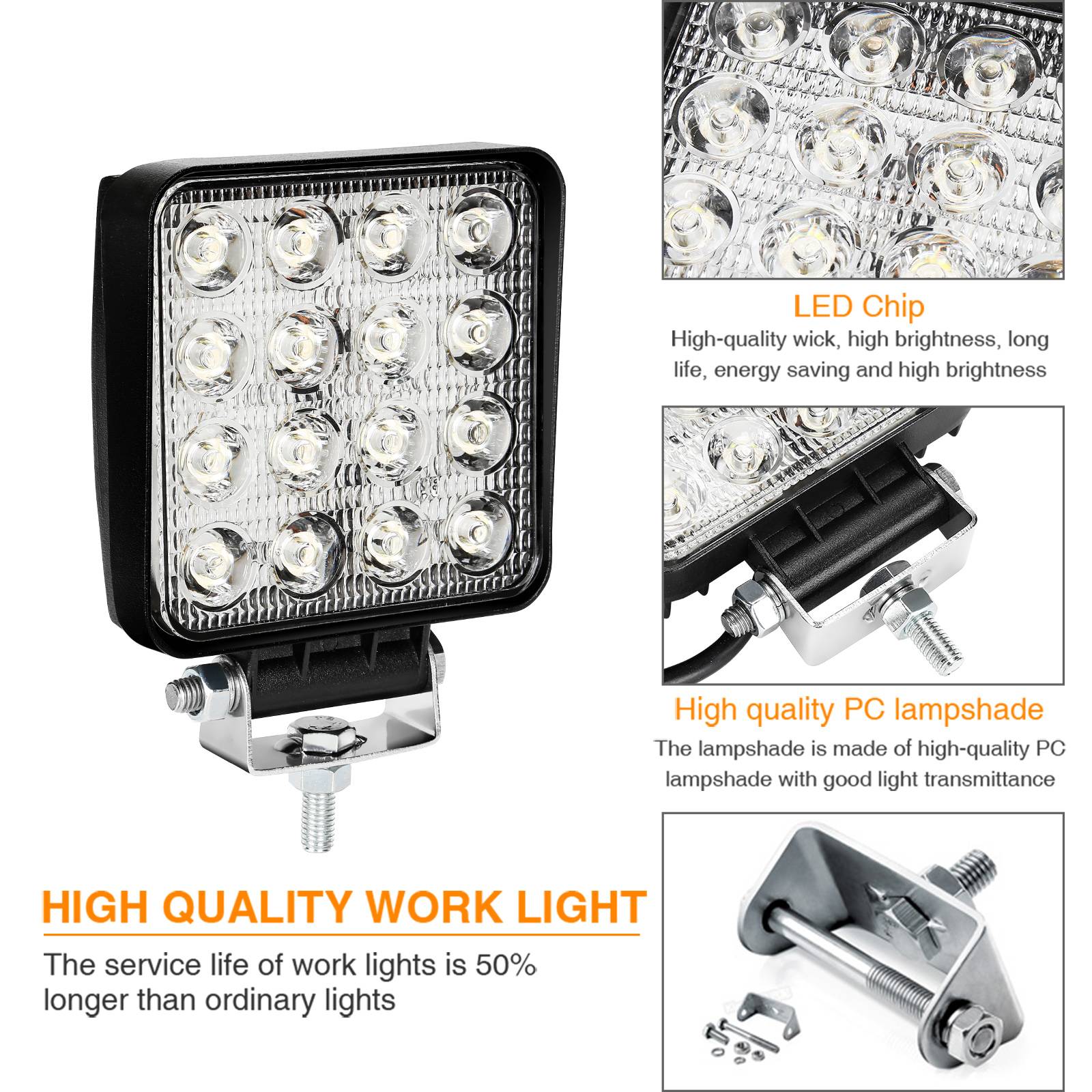 4 Stück LED Arbeitsleuchte LED Arbeitsscheinwerfer 48W 10-30V DC KFZ Scheinwerfer IP67 Offroad JEEP, Halogen, Neutralweiss, Leistungsstarkes Licht