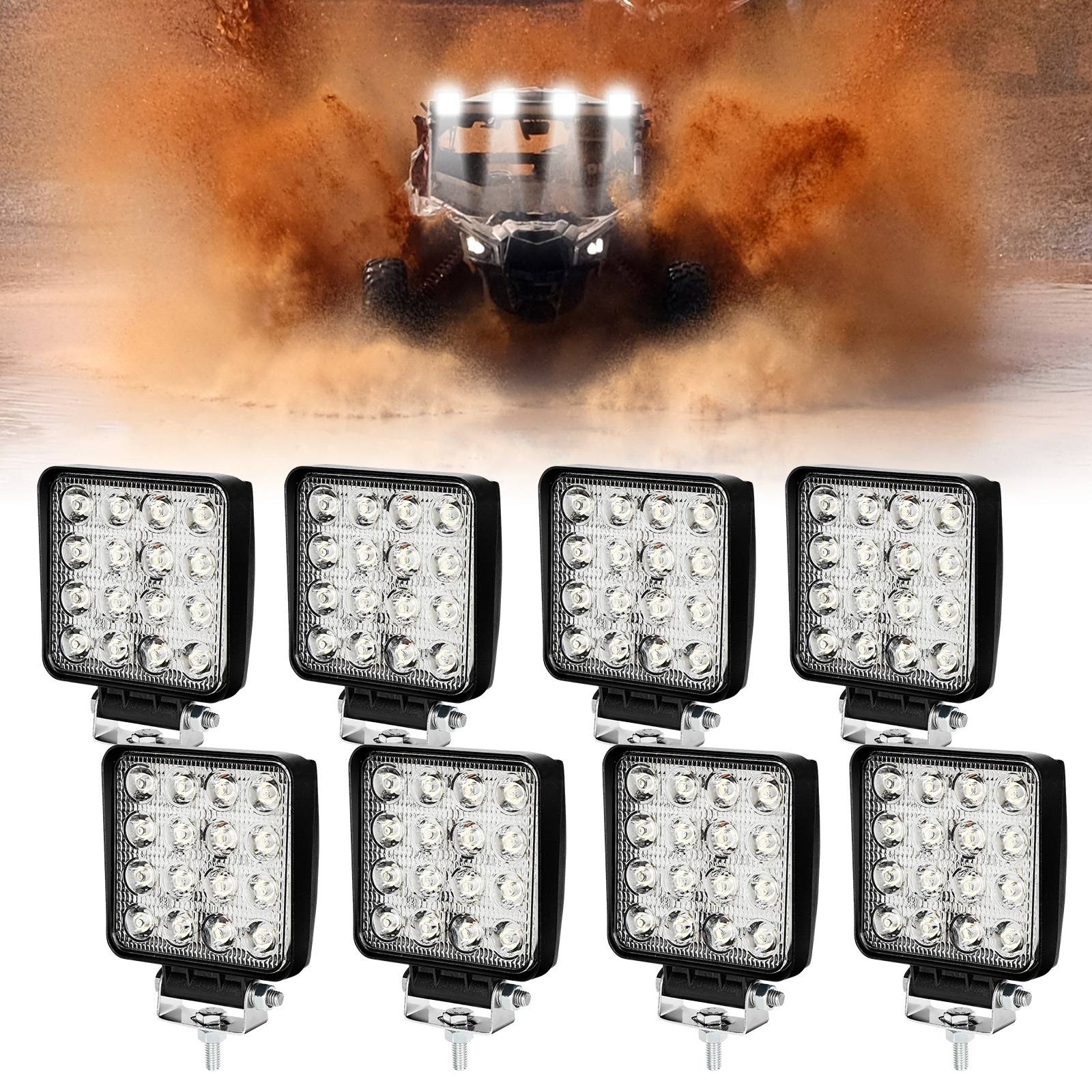 8 Stück LED Arbeitsleuchte LED Arbeitsscheinwerfer 48W 10-30V DC KFZ Scheinwerfer IP67 Offroad JEEP, Halogen, Neutralweiss, Leistungsstarkes Licht
