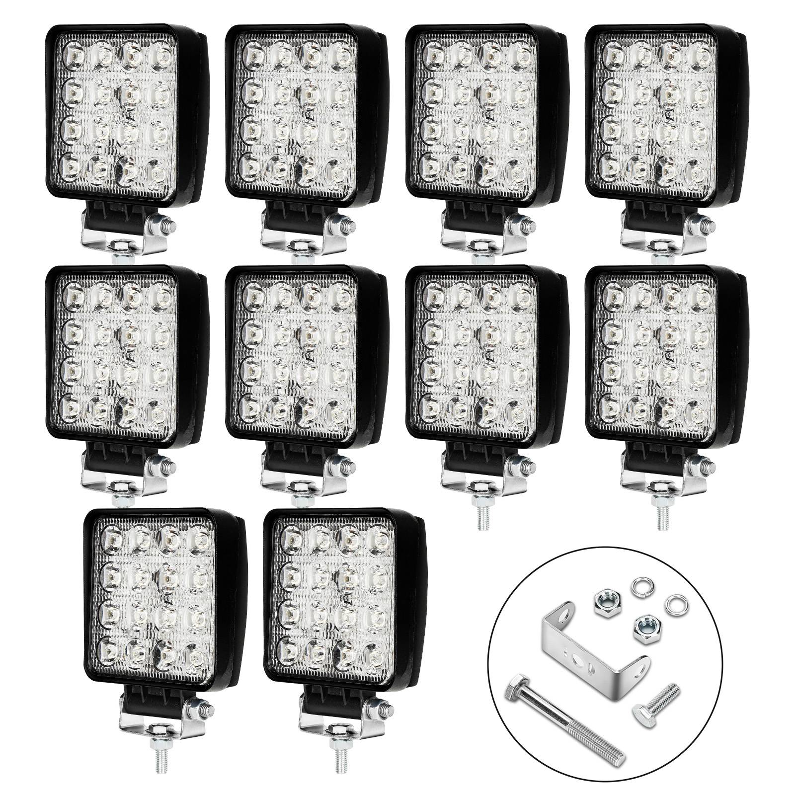 10 Stück LED Arbeitsleuchte LED Arbeitsscheinwerfer 48W 10-30V DC KFZ Scheinwerfer IP67 Offroad JEEP, Halogen, Neutralweiss, Leistungsstarkes Licht