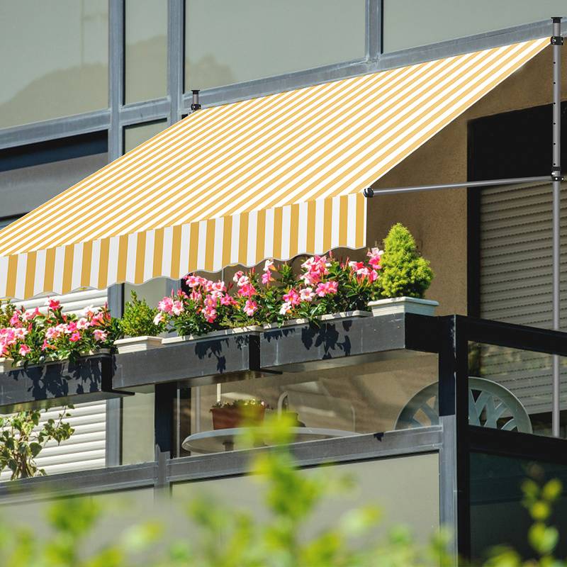 Markise Klemmmarkise Höhenverstellbare Balkonmarkise Sonnenschutz Markise ohne Bohren für Terrasse Balkon 250cm Weiß Gelb