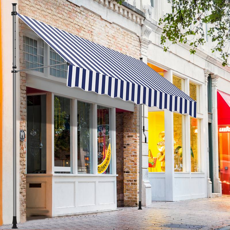 Klemmmarkise Markise ohne Bohren Höhenverstellbare Balkonmarkise Sonnenmarkise Balkon 300cm Weiß Blau