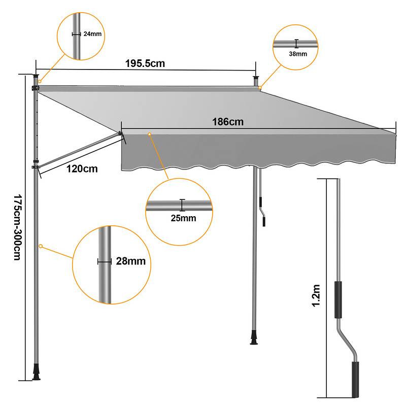 Markise Klemmmarkise Höhenverstellbare Balkonmarkise Sonnenschutz Markise ohne Bohren für Terrasse Balkon 200cm Weiß Blau