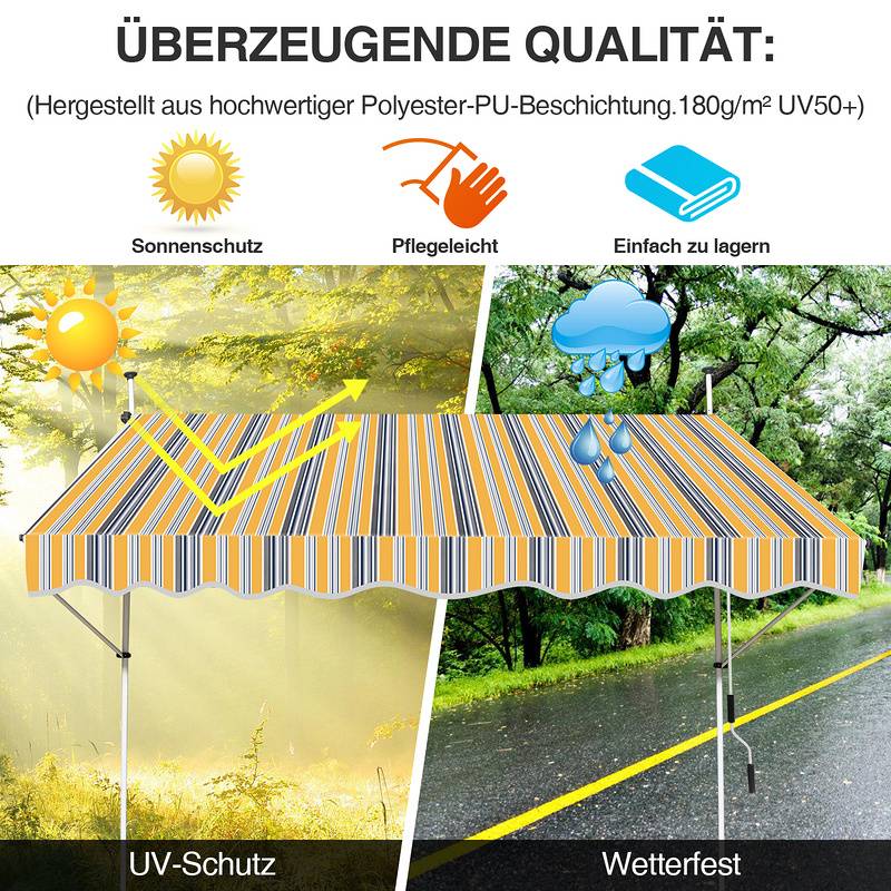 Markise ohne Bohren Klemmmarkise Balkonmarkise für Terrasse Balkon 400cm Gelb Blau
