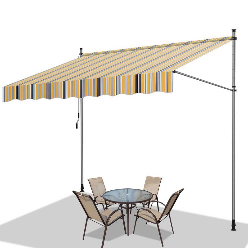 Markise Klemmmarkise Höhenverstellbare Balkonmarkise Sonnenschutz Markise ohne Bohren für Terrasse Balkon 300cm Gelb Blau