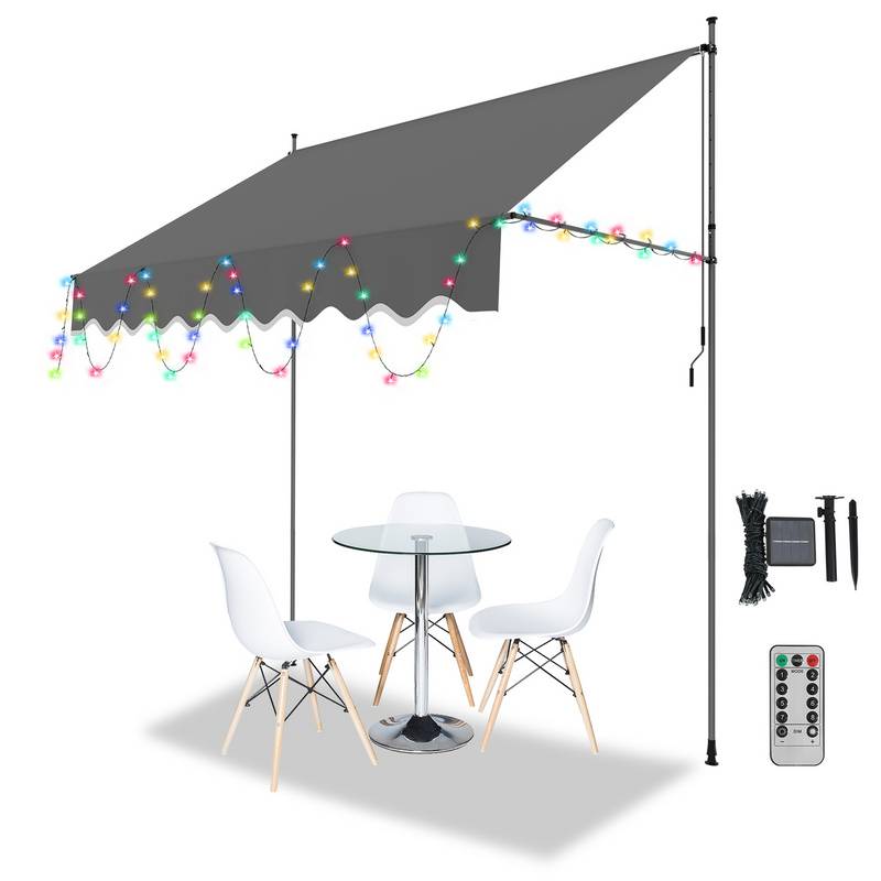 Markise mit LED ohne Bohren Klemmmarkise Balkonmarkise für Terrasse Balkon 250cm Grau