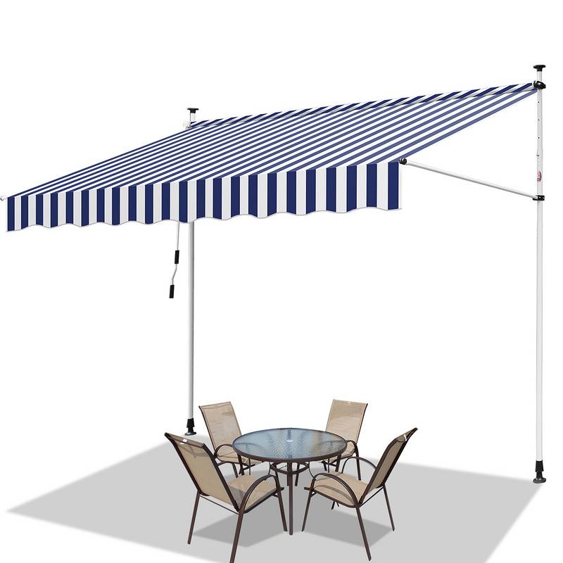 Klemmmarkise Markise ohne Bohren Höhenverstellbare Balkonmarkise Sonnenmarkise Balkon 300cm Weiß Blau
