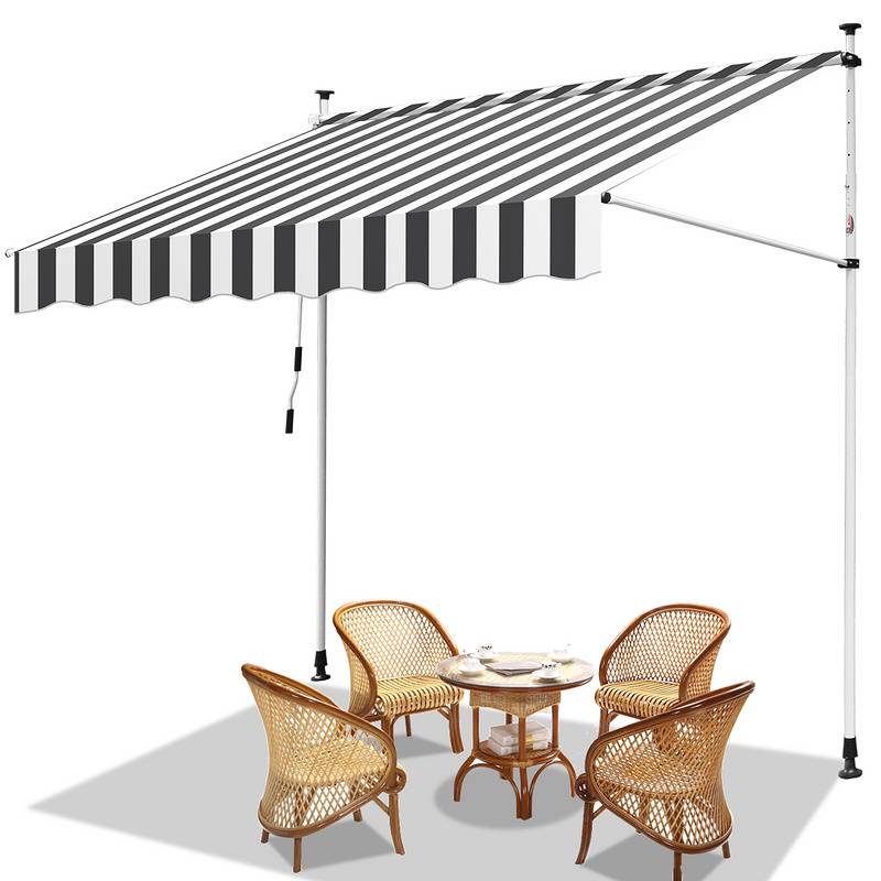 Markise Klemmmarkise Höhenverstellbare Balkonmarkise Sonnenschutz Markise ohne Bohren für Terrasse Balkon 200cm Weiß Grau