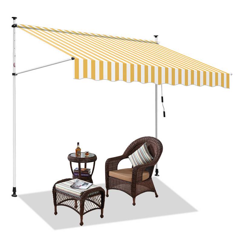 Markise Klemmmarkise Höhenverstellbare Balkonmarkise Sonnenschutz Markise ohne Bohren für Terrasse Balkon 250cm Weiß Gelb