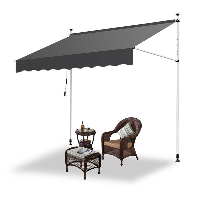 Markise Klemmmarkise Höhenverstellbare Balkonmarkise Sonnenschutz Markise ohne Bohren für Terrasse Balkon 300cm Grau