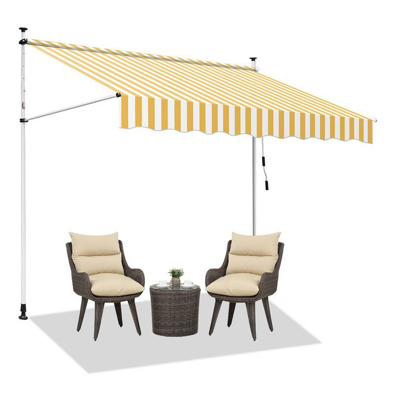 Markise Klemmmarkise Höhenverstellbare Balkonmarkise Sonnenschutz Markise ohne Bohren für Terrasse Balkon 300cm Weiß Gelb