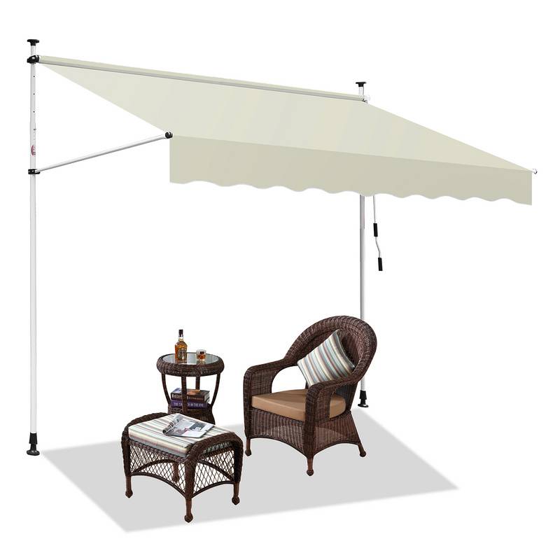 Markise Klemmmarkise Höhenverstellbare Balkonmarkise Sonnenschutz Markise ohne Bohren für Terrasse Balkon 300cm Beige