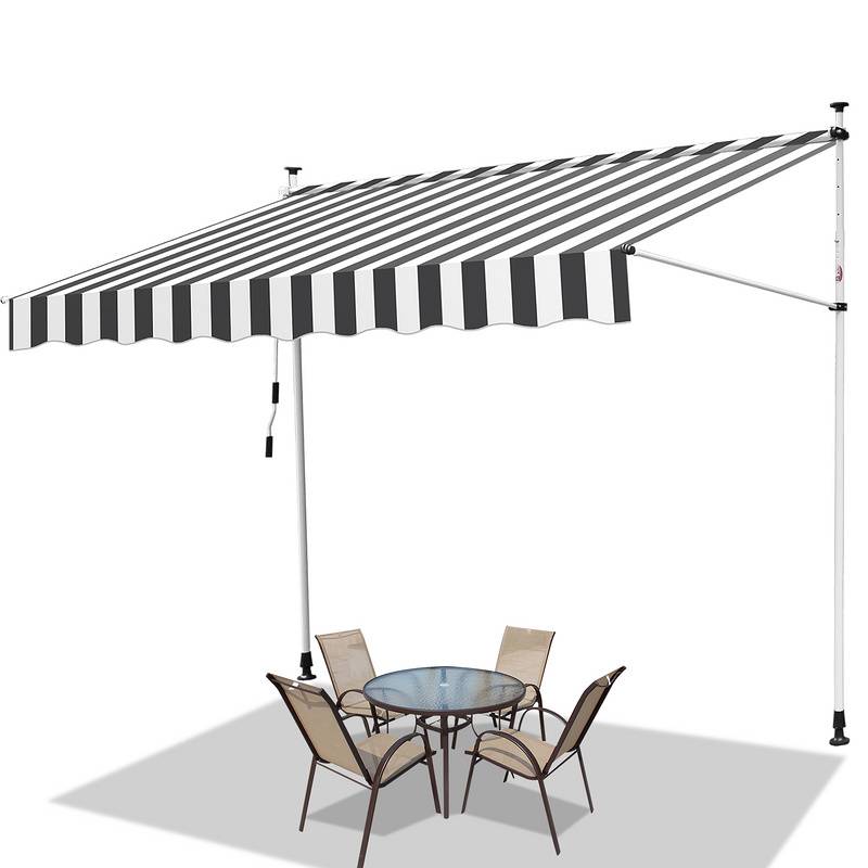 Markise Klemmmarkise Höhenverstellbare Balkonmarkise Sonnenschutz Markise ohne Bohren für Terrasse Balkon 350cm Weiß Grau