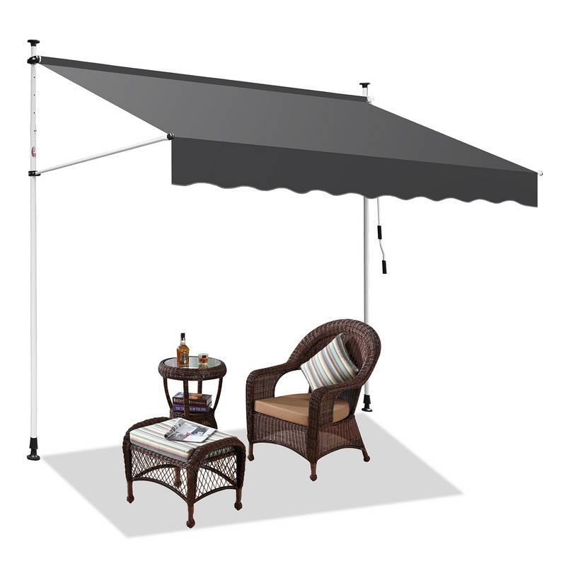 Markise Klemmmarkise Höhenverstellbare Balkonmarkise Sonnenschutz Markise ohne Bohren für Terrasse Balkon 350cm Grau