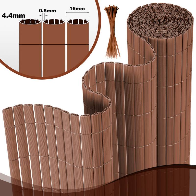 180x600cm Sichtschutzmatte PVC Bambus Sichtschutz Garten Sichtschutzzaun Balkon Zaun Windschutz Balkonverkleidung, Braun