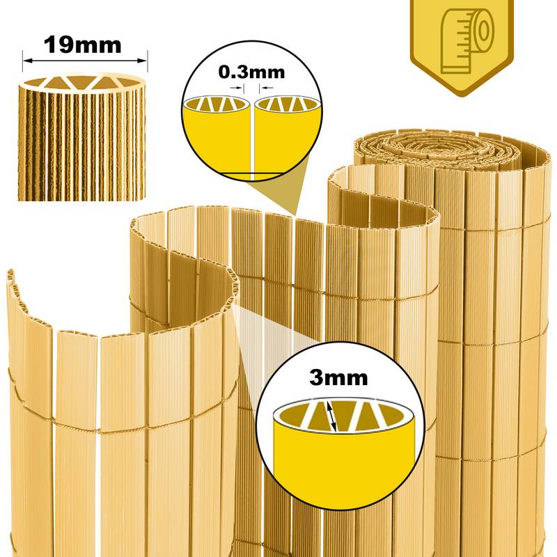 PVC Sichtschutzmatte Sichtschutzzaun Sichtschutz für Zaun Balkon Bambus 90x500cm Stabile W-Form