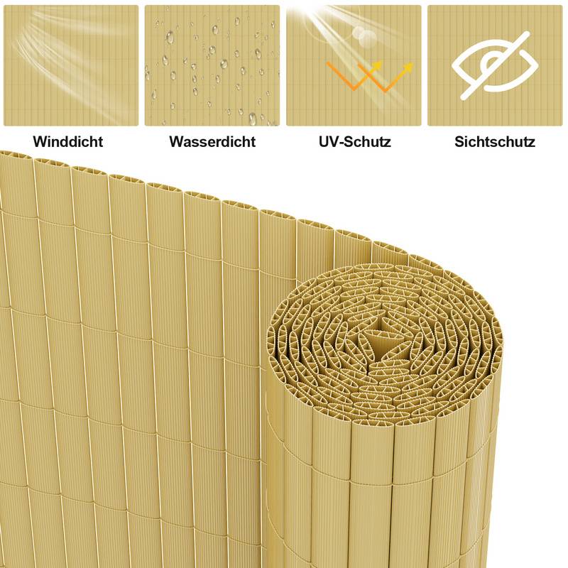 Sichtschutzmatte PVC Sichtschutzzaun Bambus Windschutz fur Garten Balkon und Terrasse 120x800cm Stabile W-Form