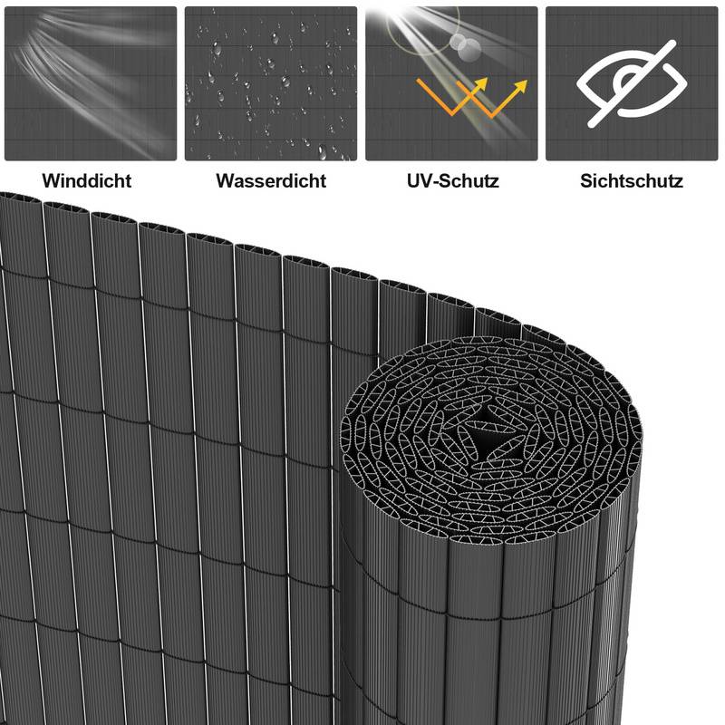Sichtschutzmatte PVC Sichtschutzzaun grau Windschutz fur Garten Balkon und Terrasse 100x900cm Stabile W-Form