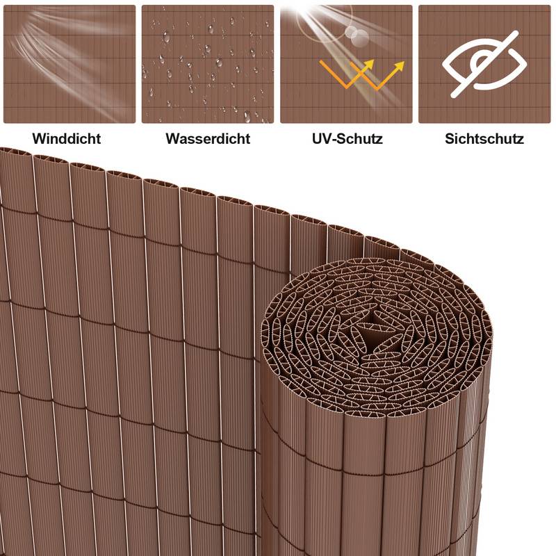 Sichtschutzmatte PVC Sichtschutzzaun braun Windschutz fur Garten Balkon und Terrasse 100x600cm Stabile W-Form