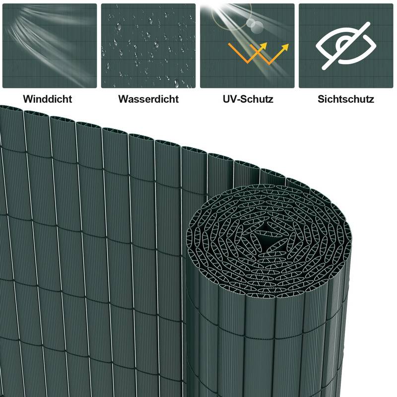 Sichtschutzmatte PVC Sichtschutzzaun Grün Windschutz fur Garten Balkon und Terrasse 140x600cm Stabile W-Form