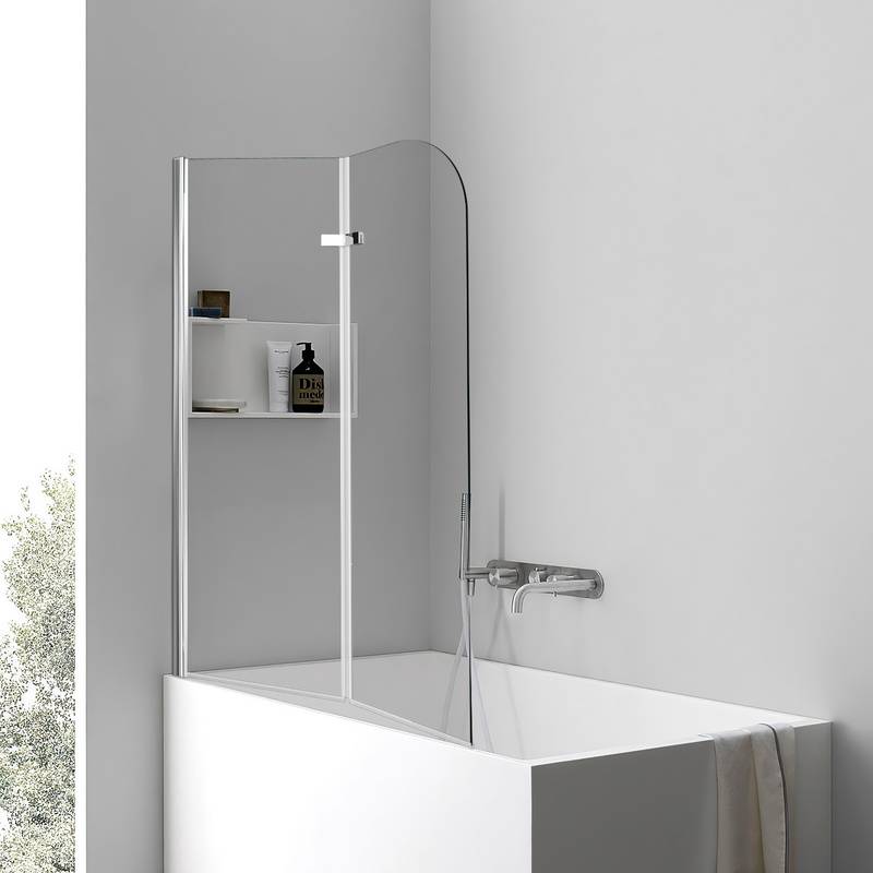 Badewannenaufsatz faltbar Klar NANO Glas ESG 6mm Duschabtrennung für Badewannen 2-teilig faltbar 100*140CM Silber