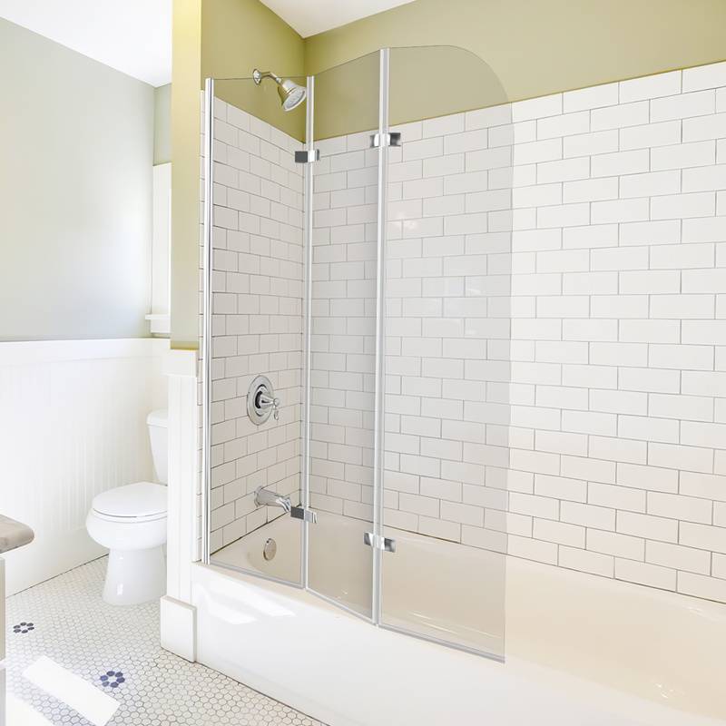 Badewannenaufsatz faltbar Klar NANO Glas ESG 6mm Duschabtrennung für Badewannen 3-teilig faltbar 120*140CM Silber