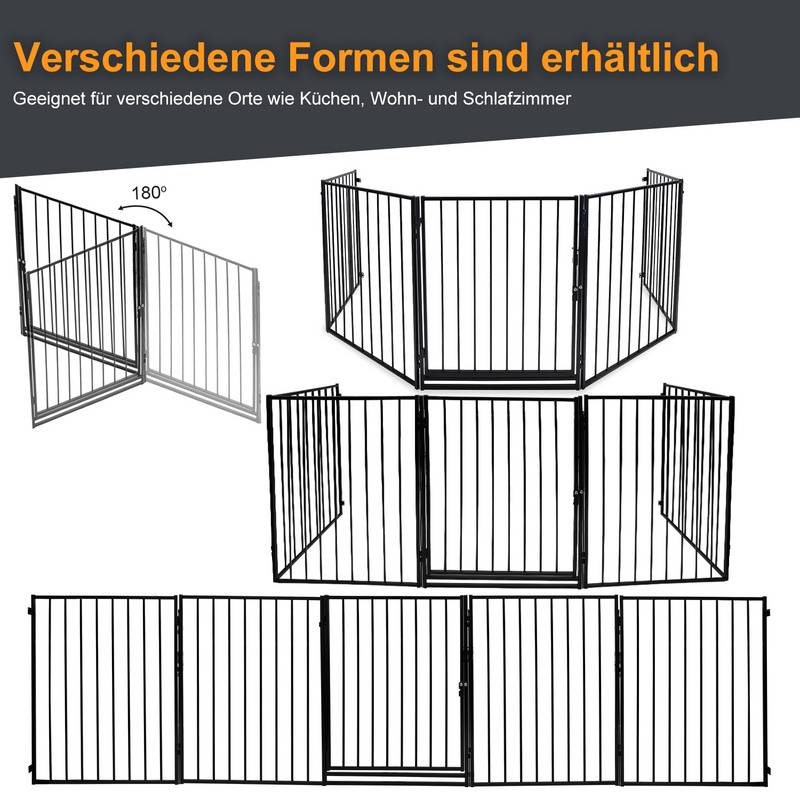 Kaminschutzgitter, 5-tlg Ofenschutzgitter, Schutzgitter，304x75cm,Schwarz