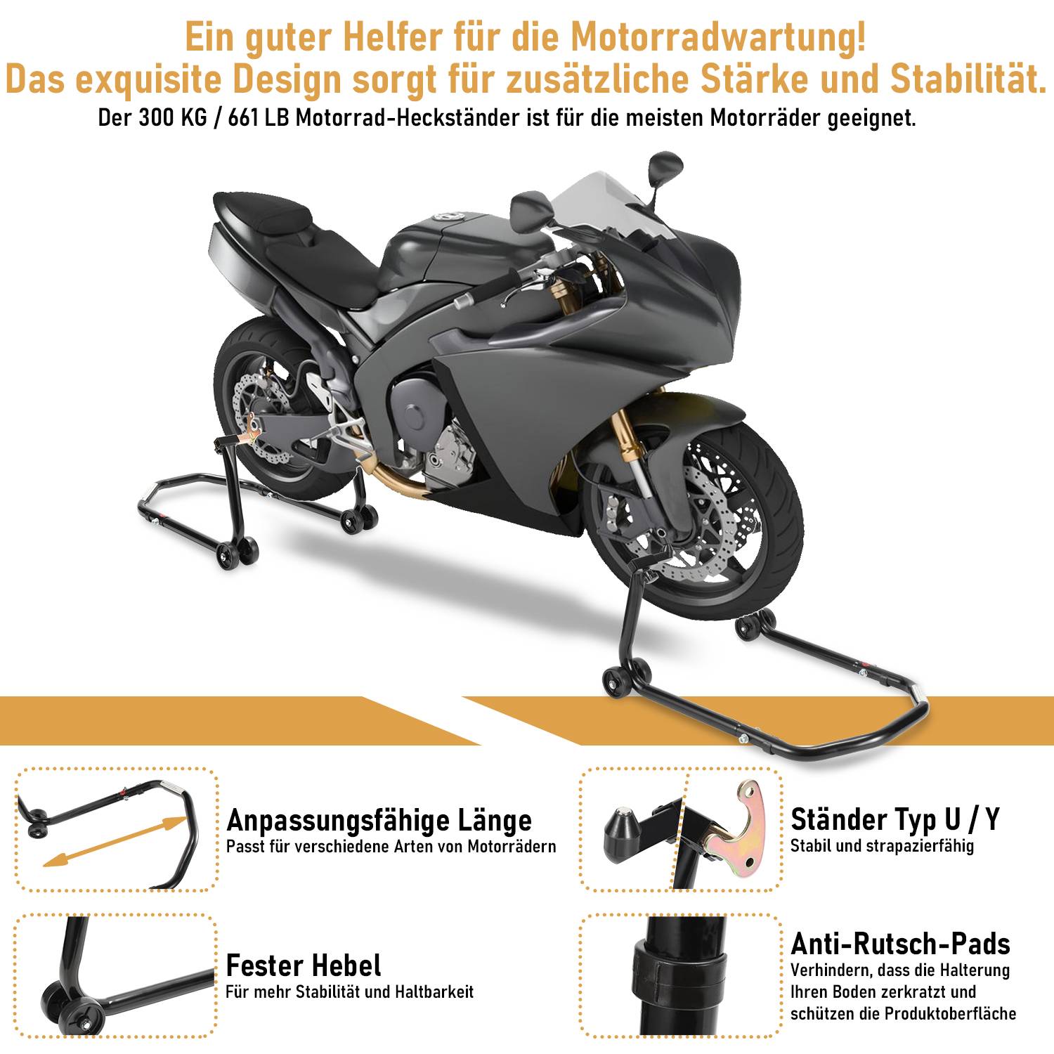 Motorradträger Transportträger mit verstellbarer Hinterradbreite, Transportträger, schwarz