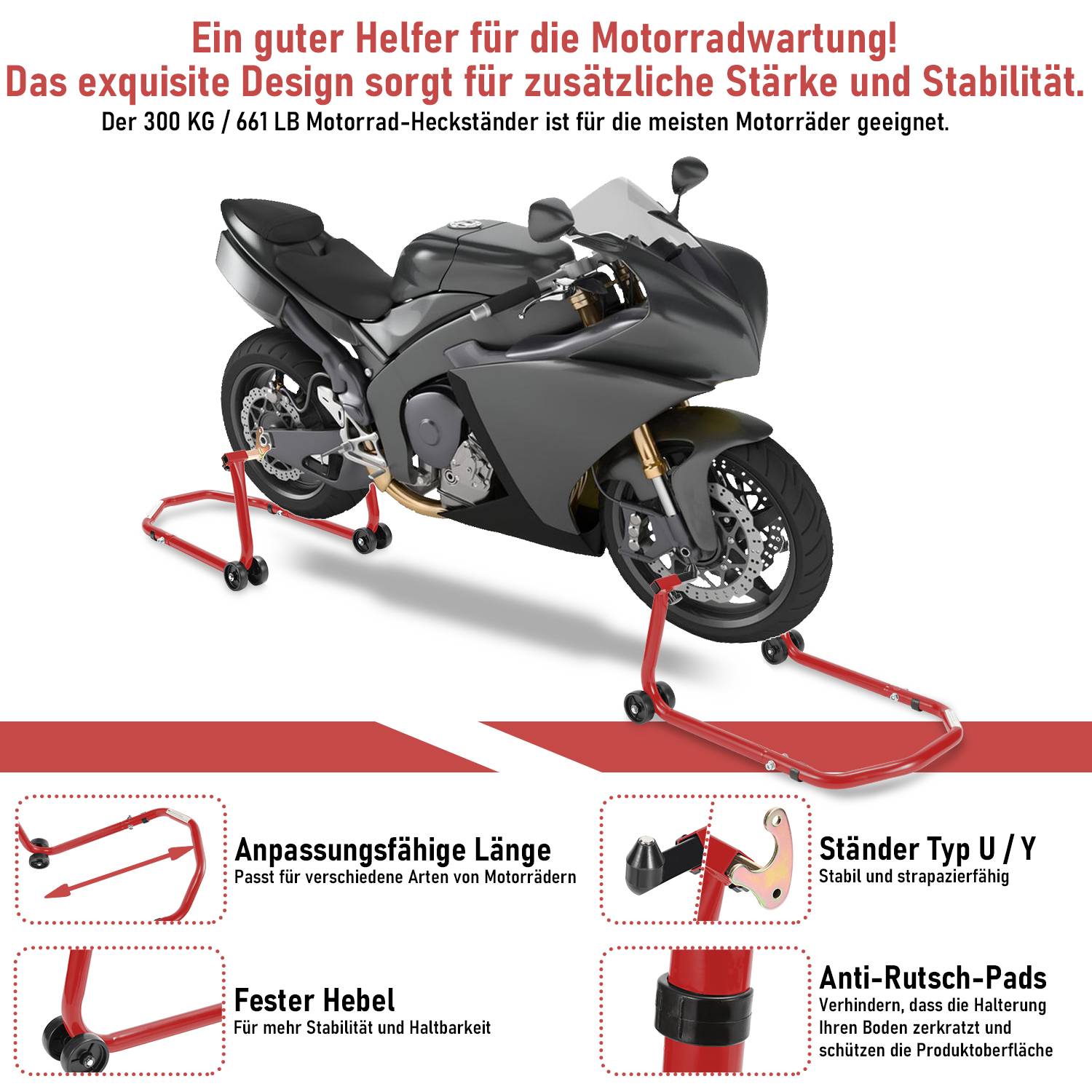 Motorradträger Transportträger für verstellbare Hinterradbreite, für fast alle Motorräder