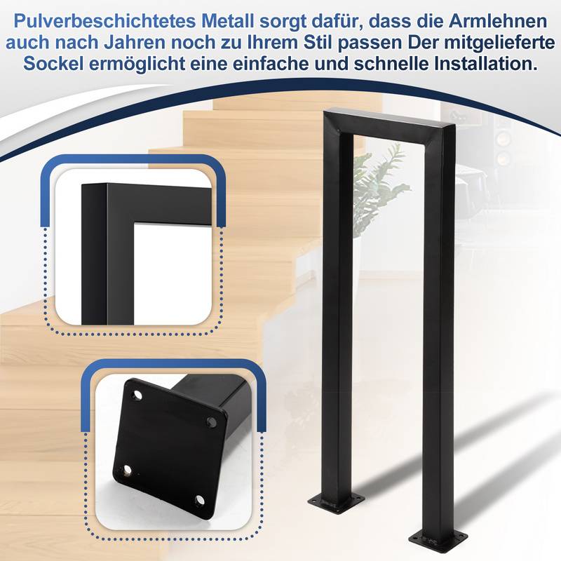 Treppengeländer U-förmige Geländer Eisen-Handlauf Vierkantrohr Für Treppen Brüstung für Innen Außen Einfach zu installieren 75 cm