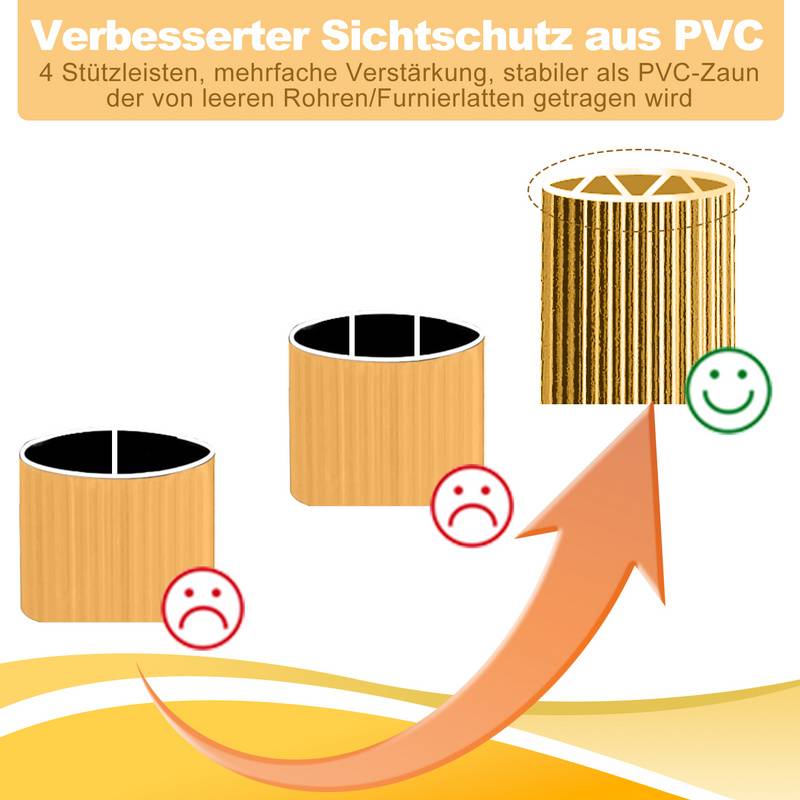 PVC Sichtschutzmatte Sichtschutzzaun Sichtschutz für Zaun Balkon Bambus 160x500cm Stabile W-Form