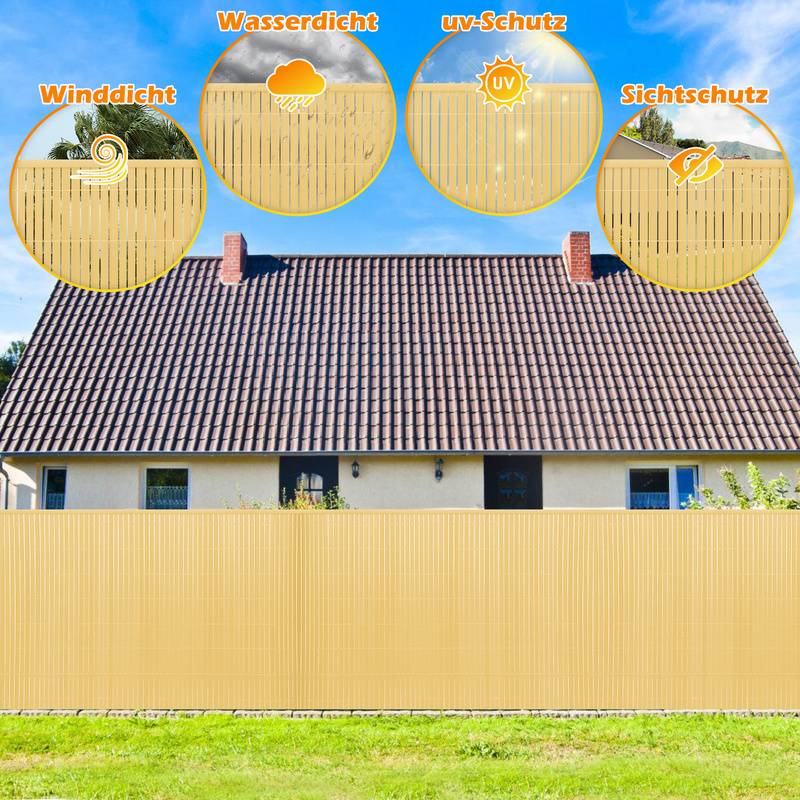 PVC Sichtschutzmatte Sichtschutzzaun Sichtschutz für Zaun Balkon,Sichtschutzzaun Windschutz Wasserdicht ohne Bohren,Bambus 80x500cm