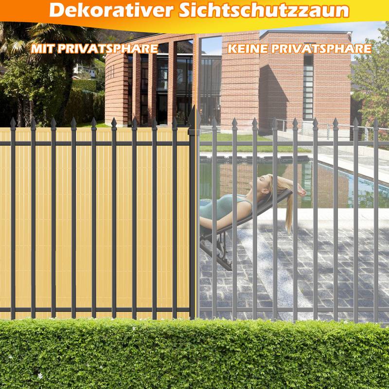 PVC Sichtschutzmatte Sichtschutzzaun Sichtschutz für Zaun Balkon,Sichtschutzzaun Windschutz Wasserdicht ohne Bohren,Bambus 80x500cm