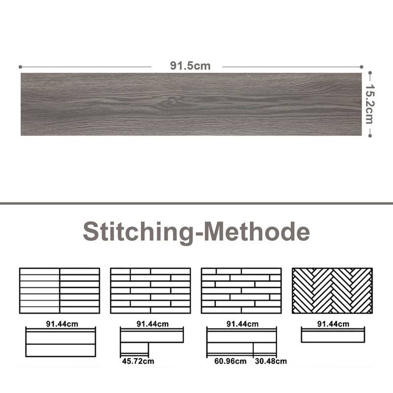 10 m² PVC Bodenbelag Vinylboden Dunkelgrau Selbstklebende Holz-Effekt Fliesen Vinyl-Fliesen klicksystem für Fußbodenheizung | 91,44cm x 15,24 cm|