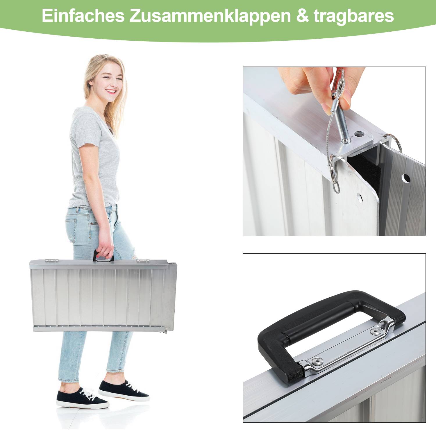 Rollstuhlrampe Rollirampe Auffahrschiene Klappbar Auffahrrampe Alu rutschfeste Oberfläche 61cm bis 270kg