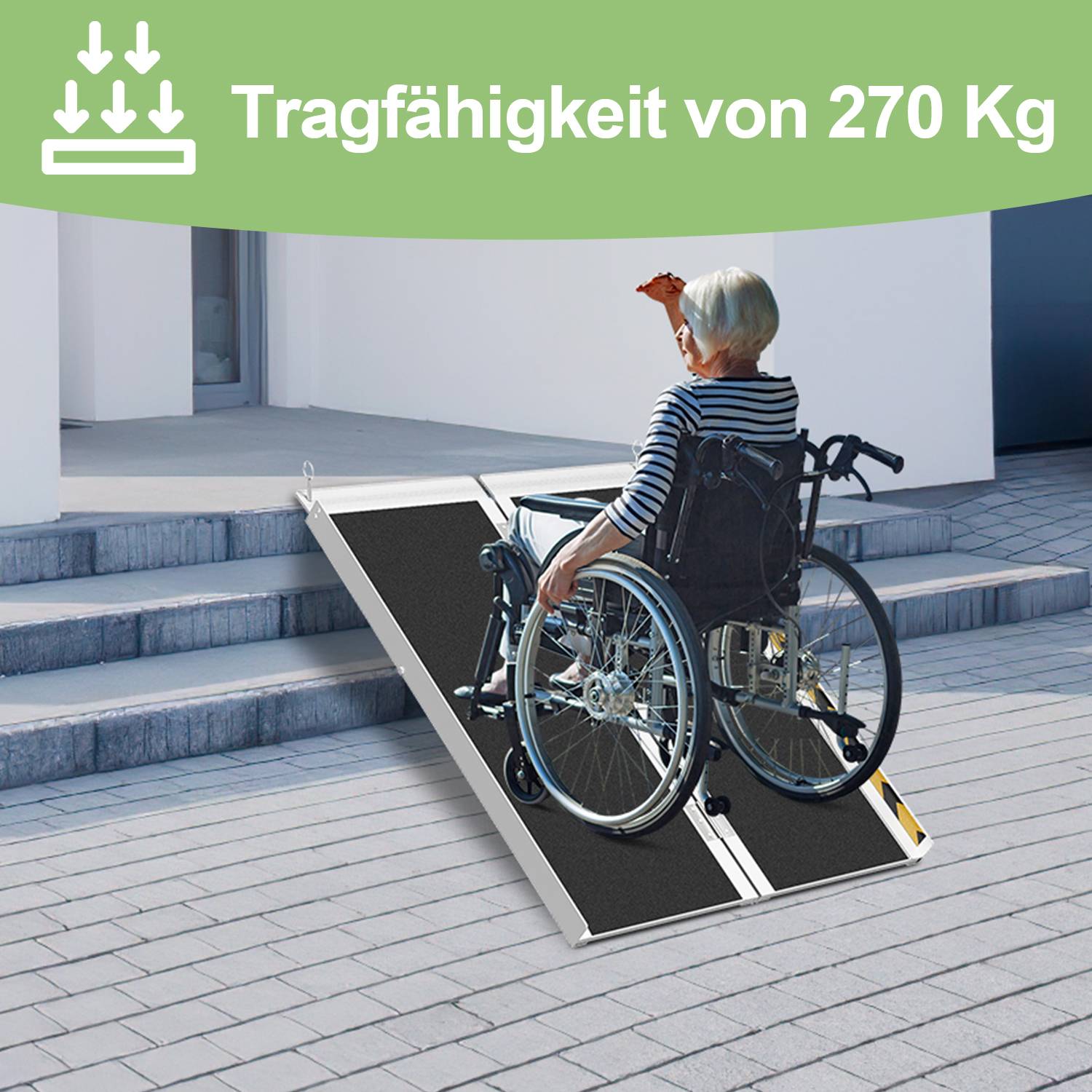 Rollstuhlrampe Rollirampe Auffahrrampe Laderampe 2x faltbar Alu rutschfeste Oberfläche 91cm 270kg