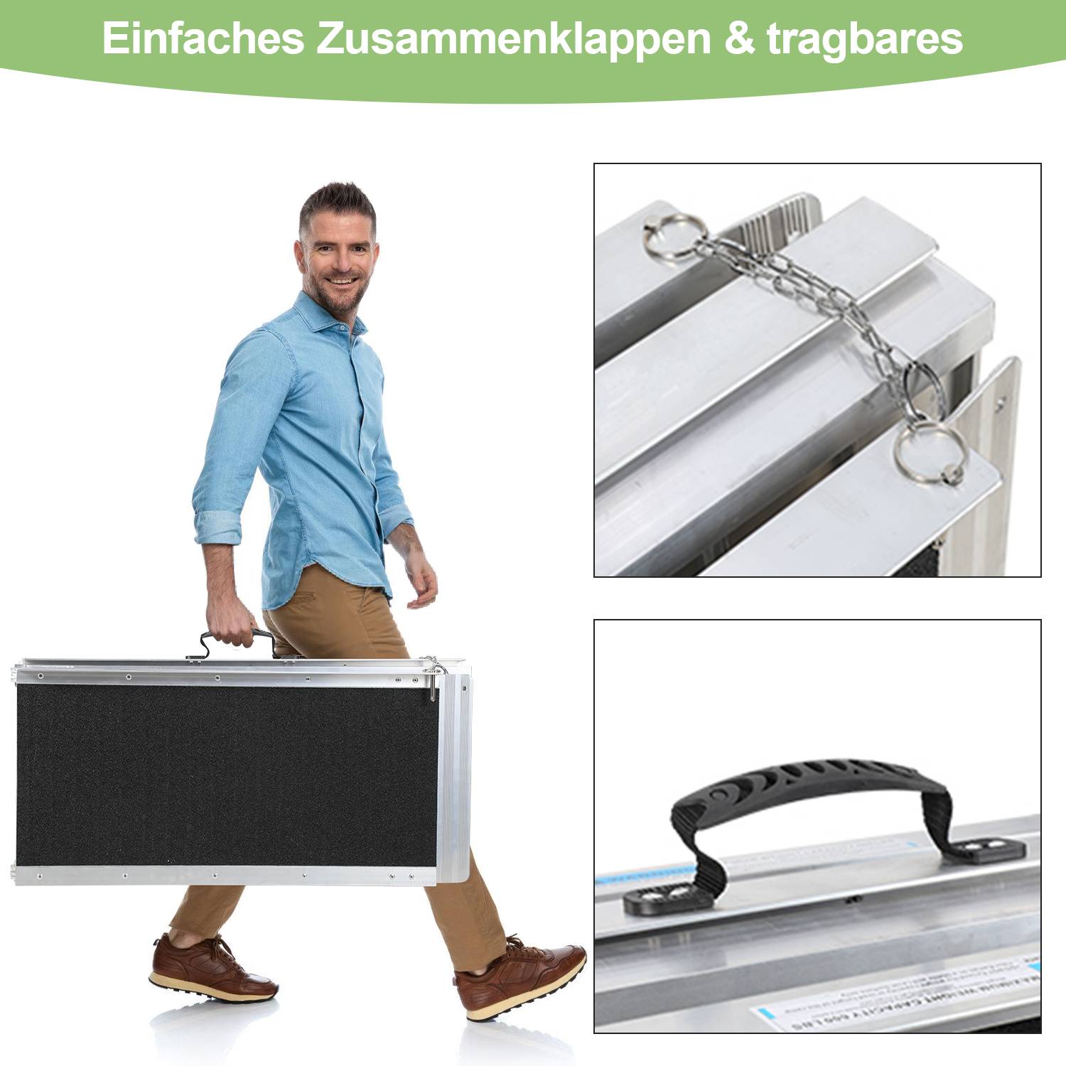 Rollstuhlrampe Rollirampe Auffahrrampe Laderampe 2x faltbar Alu rutschfeste Oberfläche 152cm 270kg