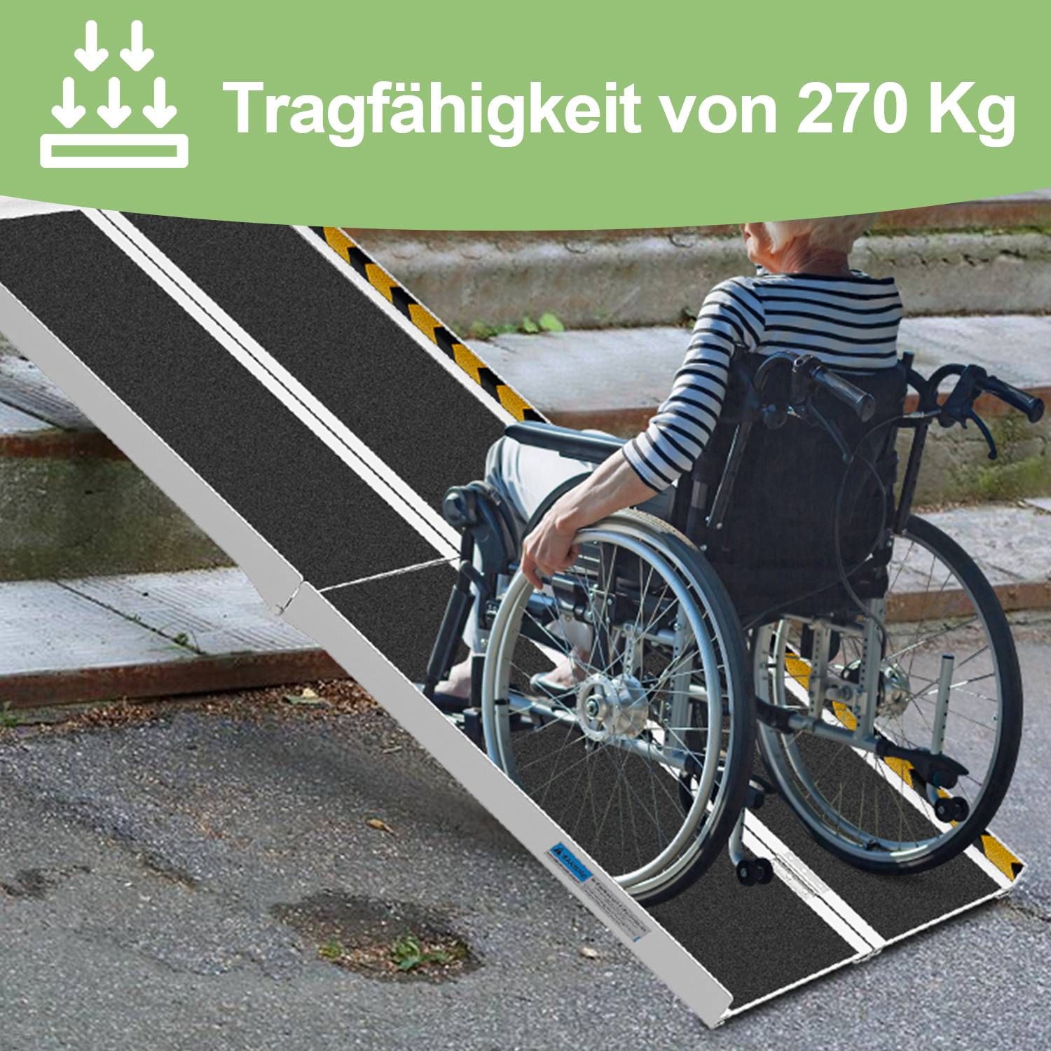 Rollstuhlrampe Rollirampe Auffahrrampe Laderampe 2x faltbar Alu rutschfeste Oberfläche 152cm 270kg