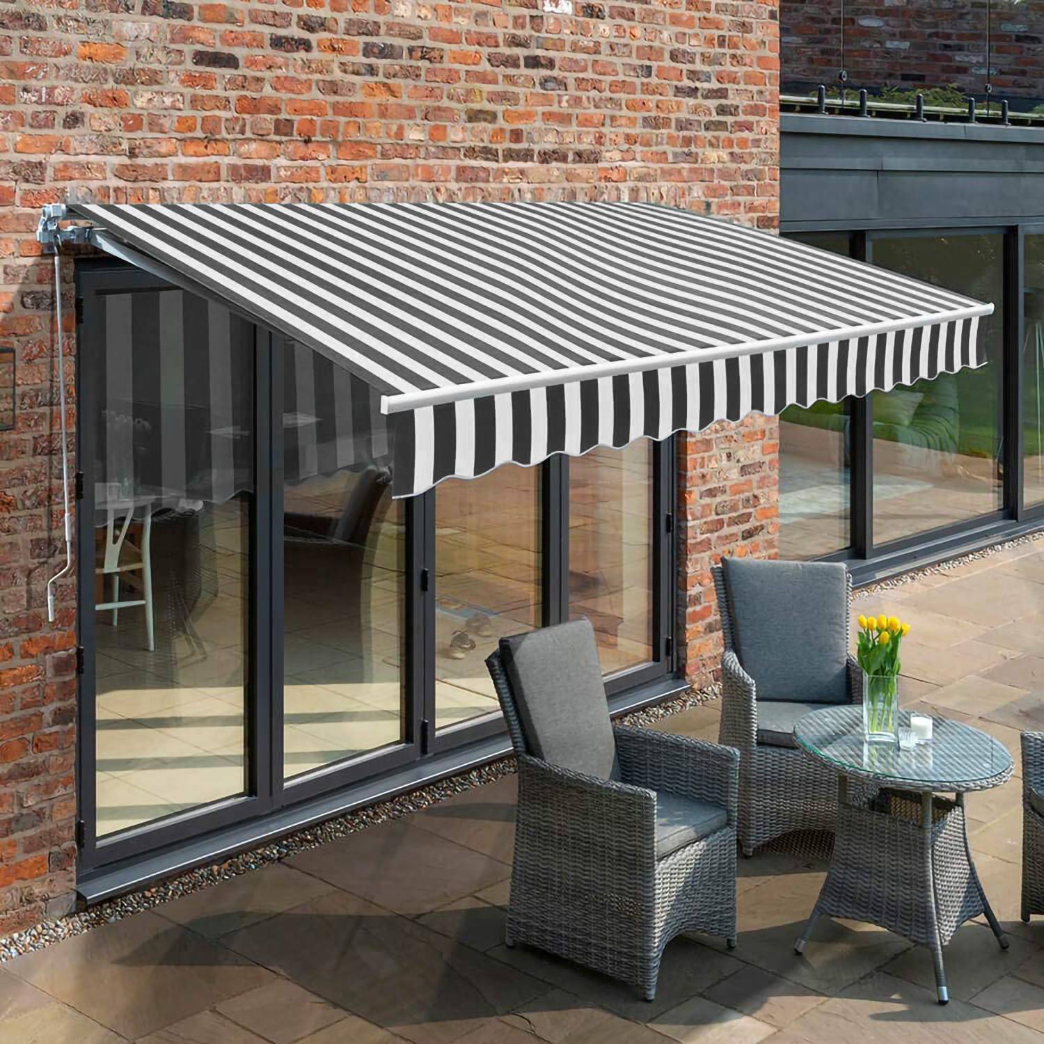 Gelenkarmmarkise 350x300cm Grau Weiß Sonnenmarkise einziehbare Markise Sonnenschutz Balkonmarkise Gelenkarm