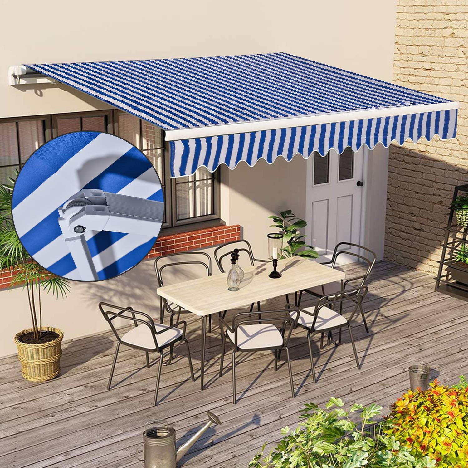 Gelenkarmmarkise 350x300cm Blau Weiß einziehbare Sonnenmarkise Markise Sonnenschutz Balkonmarkise Gelenkarm