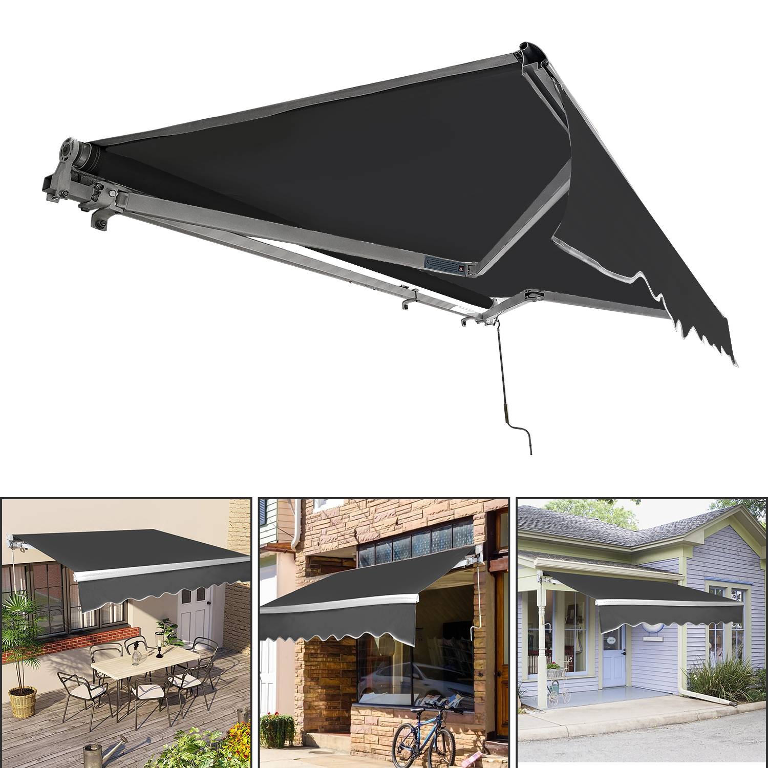 Gelenkarmmarkise 350x300cm Grau Sonnenmarkise einziehbare Markise Sonnenschutz Balkonmarkise Gelenkarm