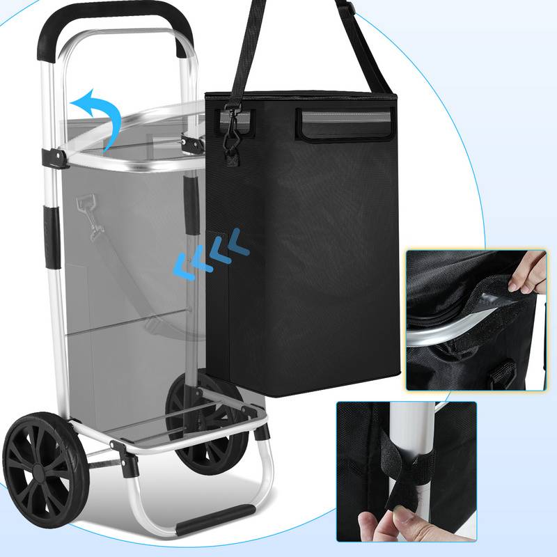 3in1 Einkaufstrolley Trolley 40 Liter bis 40 kg klappbar abnehmbare Tasche Aluminium Stabil Schwarz 2 Rollen