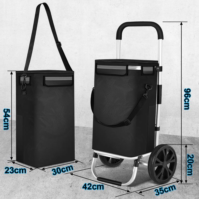 Einkaufstrolley Einkaufswagen klappbar Leicht Aluminium Trolley mit 40L Große Kapazität Thermo Tasche