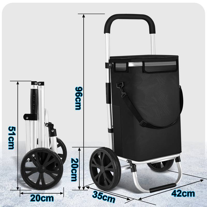3in1 Einkaufstrolley Trolley 40 Liter bis 40 kg klappbar abnehmbare Tasche Aluminium Stabil Schwarz 2 Rollen