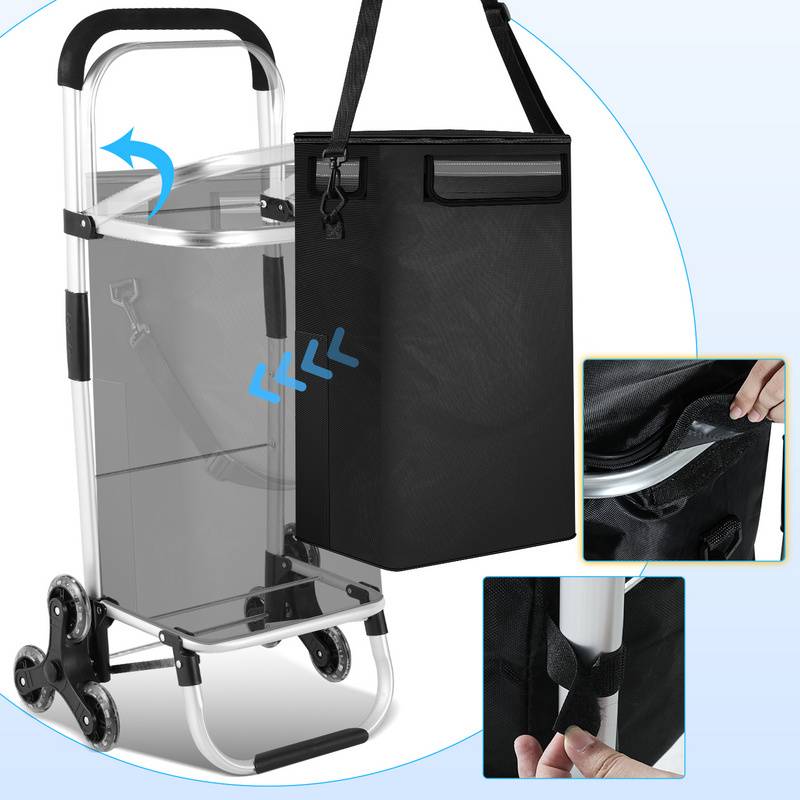 3in1 Einkaufstrolley Trolley 40 Liter bis 40 kg klappbar abnehmbare Tasche Aluminium Stabil Schwarz 6 Rollen